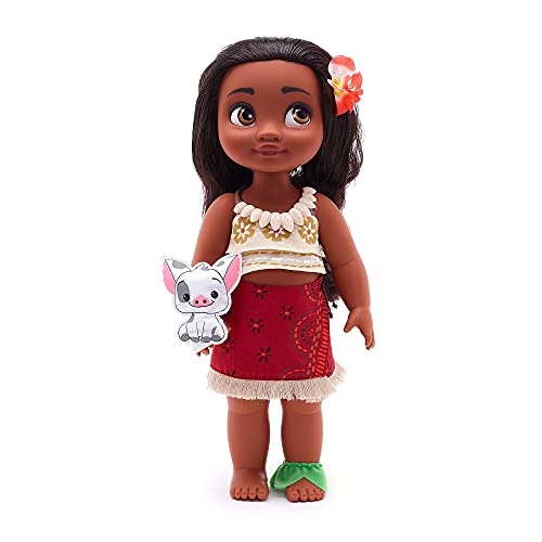 Disney Store: muñeca en versión niña Coleccionable de Vaiana (colección Animators), 39 cm, Pelo enraizado y Traje realistas, Peluche de Pua en Raso Acolchado, para Mayores de 3 años