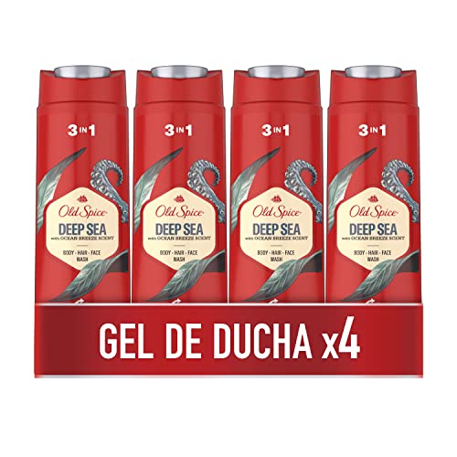 Old Spice Deep Sea Gel De Baño Y Champú Para Hombres, Jabón 3 En 1 Para Cuerpo, Pelo Y Rostro, Frescor Duradero, Pack 4x400 ml